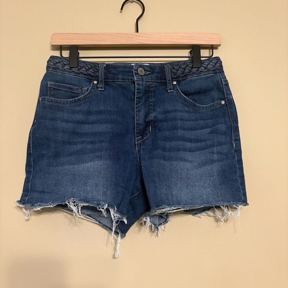 Frayed Jeans Women Denim Braided Waist High Rise Denim Shorts Frayed Hem Size 26